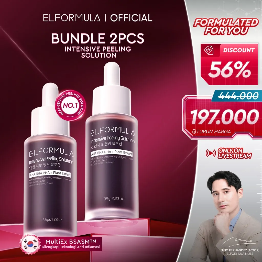 [TURUN HARGA] ELFORMULA Bundle 2pcs Intensive Peeling Solution 35gr x 2 - Peeling Serum Dark Spot Glass Skin Eksfoliasi Wajah Mengangkat Sel Kulit Mati AHA BHA PHA Glowing Smooth Mencerahkan Kulit Halus Blackhead Brightening Whitening Exfoliasi