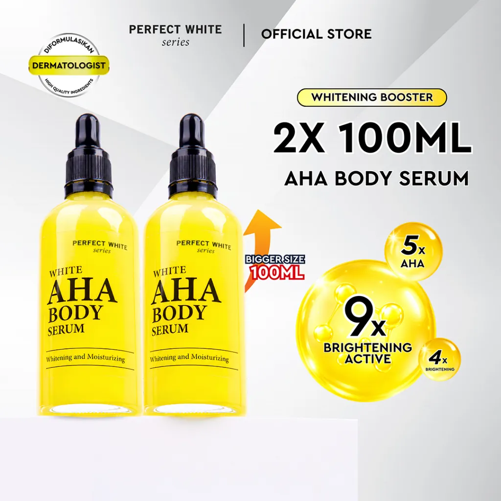 [2pcs] [100ml] PERFECT WHITE AHA Body Serum Whitening & Moisturizing | Memutihkan Badan
