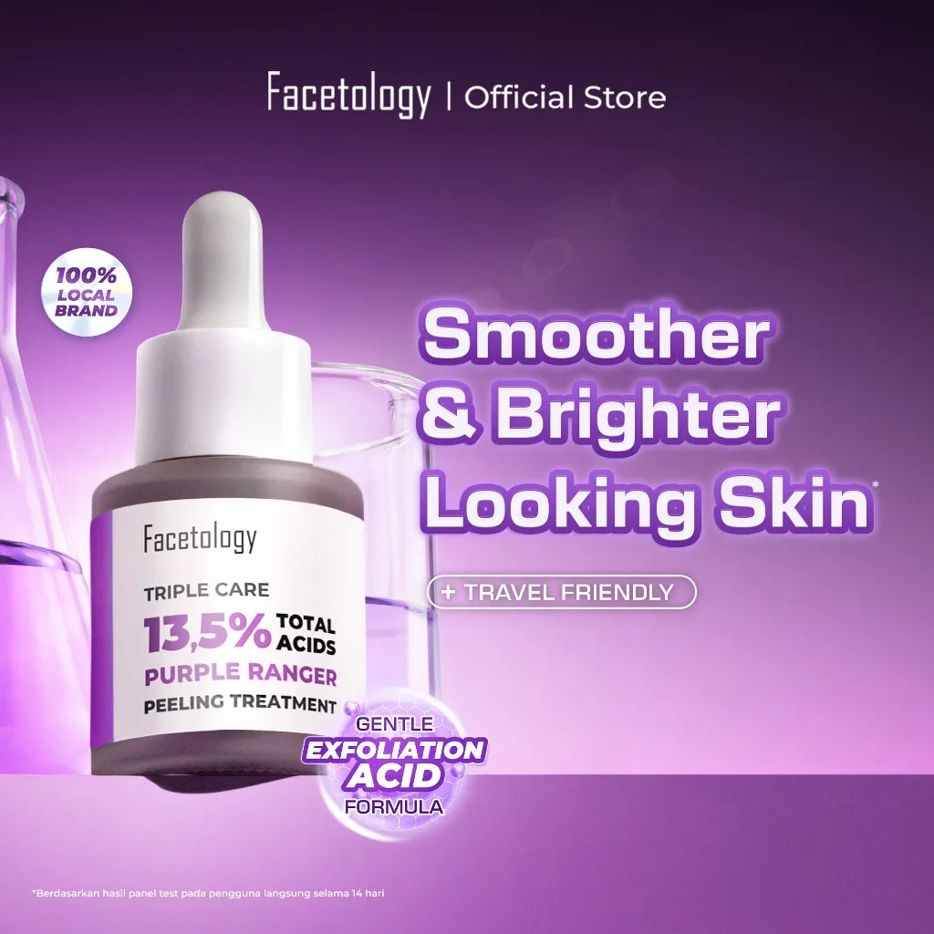 Facetology Triple Care 13,5% Total Acids Purple Ranger Peeling Treatment Peeling Serum Eksfoliasi Gentle Serum Cocok Untuk Kulit Berjerawat Sensitif All Skintype 20ml