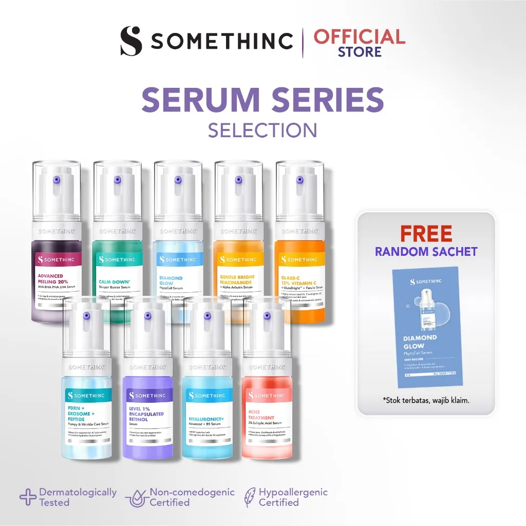 SOMETHINC - Serum Series | Glass-C 12% Vitamin C+ | Gentle Bright Niacinamide | Advanced Peeling 20% AHA BHA | Level 1% Retinol | Calm Down Skinpair Barrier | Diamond Glow Phyto | Hyaluronic9+ Advanced | wajah cerah no dark Spot Age Spot Freckles Glowing