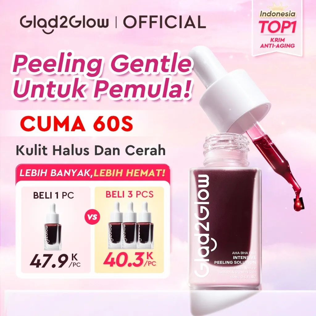 Glad2Glow Peeling Solution Serum Eksfoliasi Wajah 60 detik Menghaluskan Kulit AHA BHA PHA serum wajah glowing pelembab mencerahkan peeling exfoliating serum g2glow official store