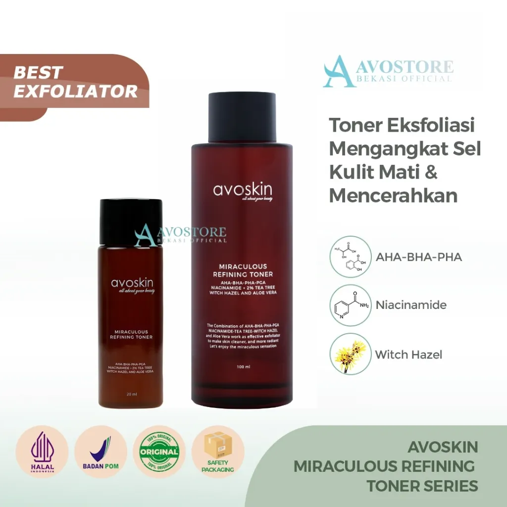 Avoskin Miraculous Refining Toner 100ml/20ml [AHA-BHA-PHA-PGA] Eksfoliasi Exfoliating