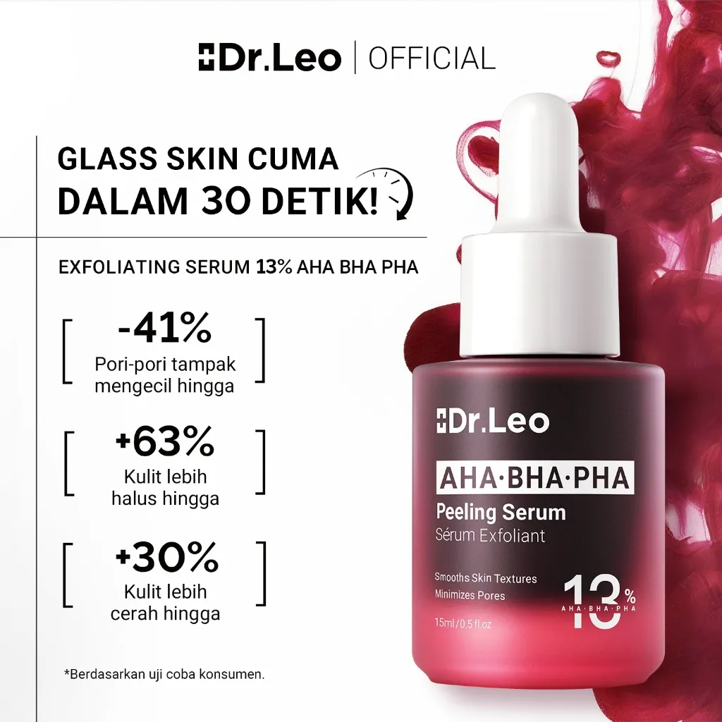 Dr.Leo Peeling Serum 13% AHA BHA PHA - Exfoliasi Wajah Perawatan Kulit Jerawat, Mengatasi dan Mencerahkan Bekas, Cocok Semua Jenis Kulit 15mL