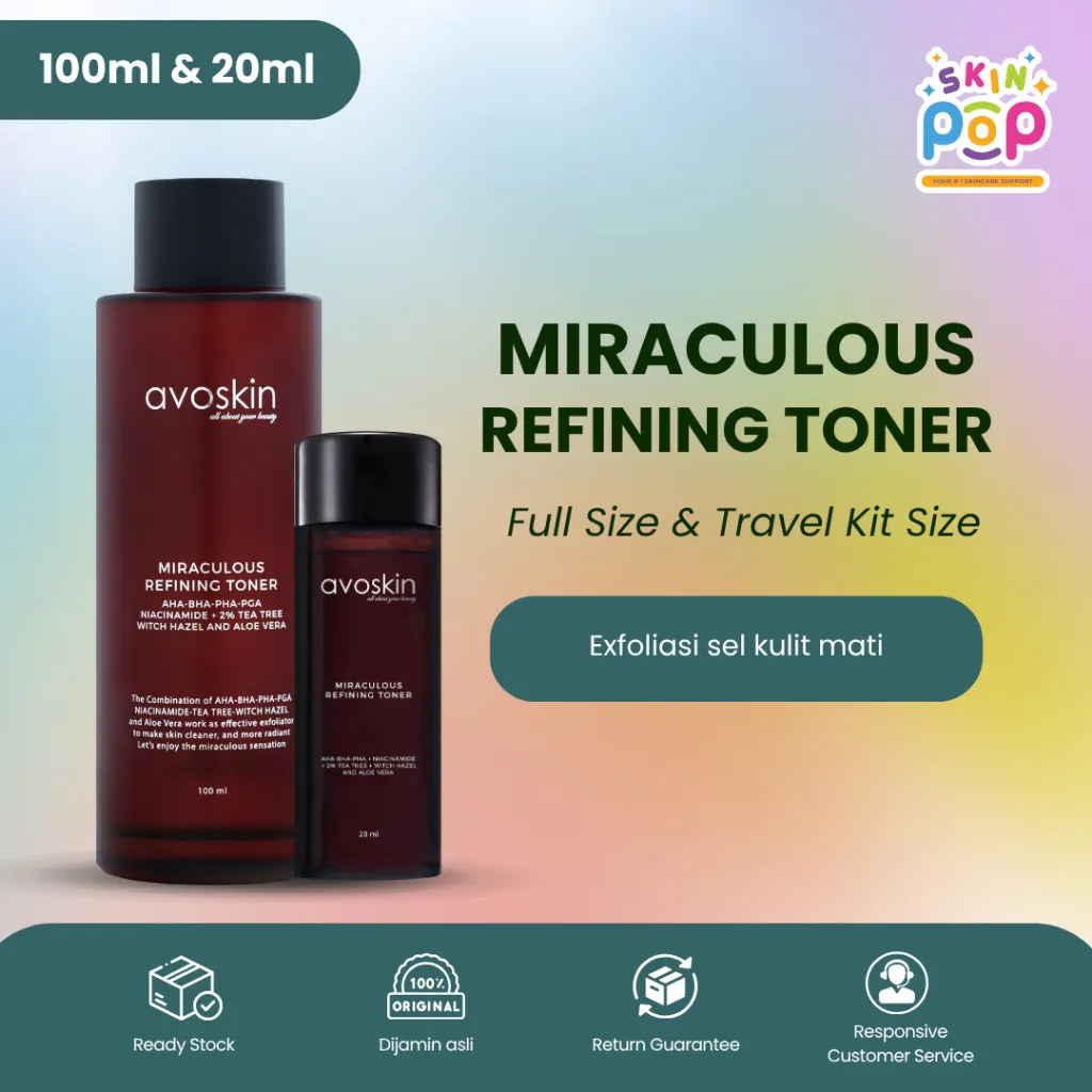 Toner Exfoliasi AVOSKIN Miraculous Refining Toner 100ml AHA BHA l Mencerahkan & Melembapkan Kulit