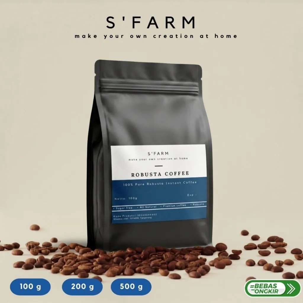 Robusta Instant Coffee - Bubuk Kopi Instan Robusta Tanpa Ampas SFARM (NEW) - Kemasan Pouch