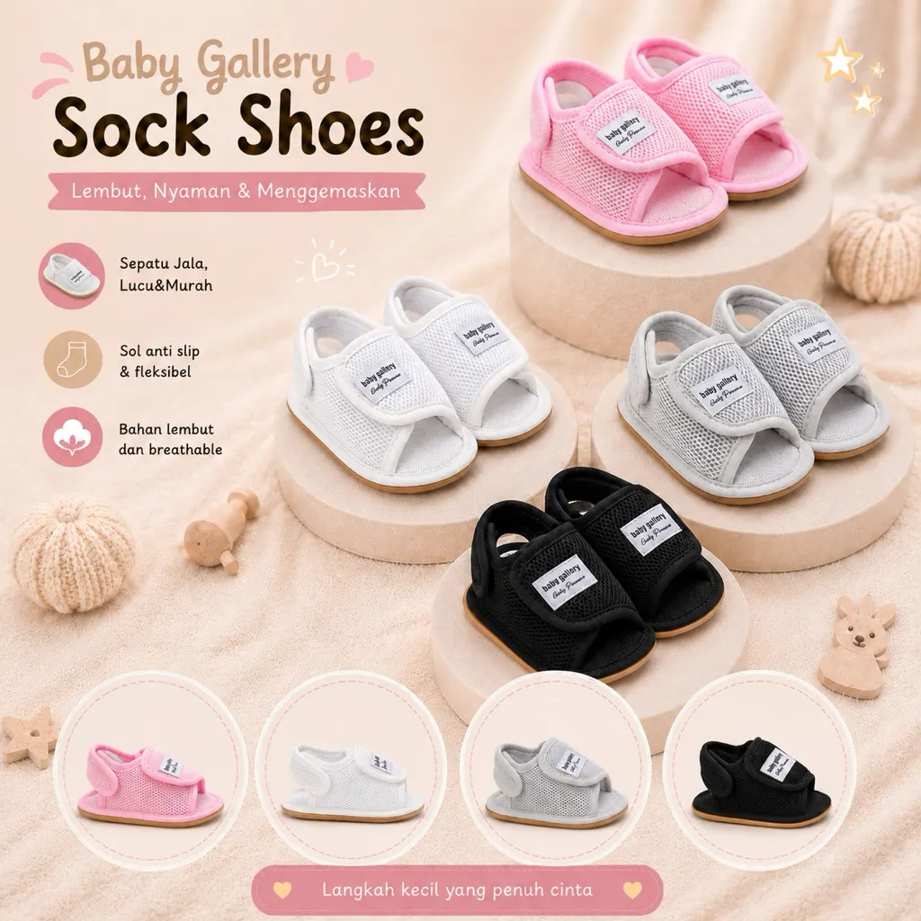 BabyGallery|Sepatu Sandal Anak Bayi Laki-Laki/Perempuan Jala Usia 0 3 6 9 12 Bulan Ter Baru BGF-41