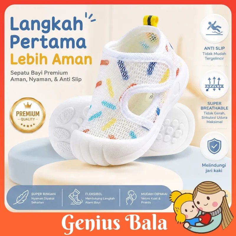 Genius Bala Sepatu Bayi Prewalker Slip On Jaring Anti Slip Ringan Breathable Sepatu Anak Laki-laki Perempuan