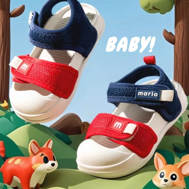 Cheerful Mario 14-19cm Warna Baby Sandals Newborn Sepatu Bayi Anak Sendal Prewalker Sandal Barefoot Lembut Bernapas Sandal Balita Anak Laki laki Perempuan