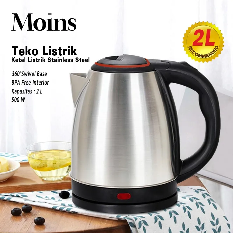 Teko Listrik Stainless Steel 2.0L Electric Kettle Pemanas Air Electric Kettle Besar Otomatis