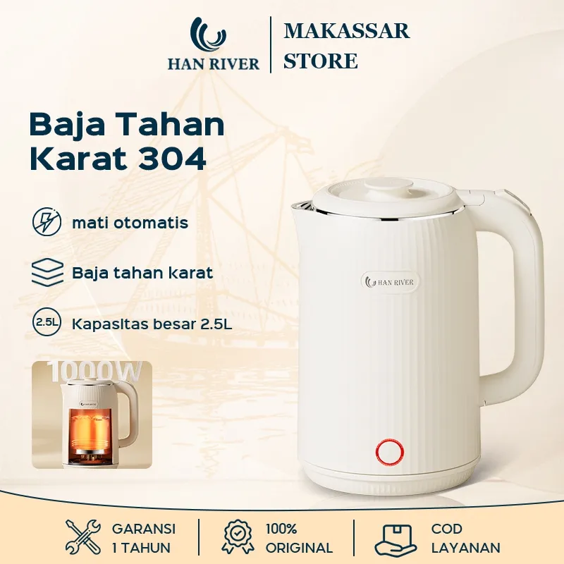 [Pengiriman dari Makassar]HAN RIVER Teko Listrik 2.5L Pemanas Air Electric Kettle Ketel Besar Otomatis