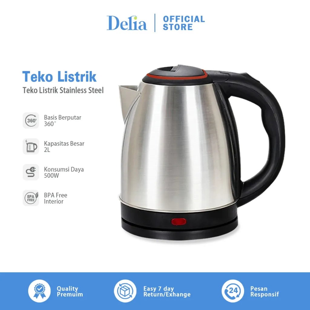 Teko Listrik 2L Stainless Steel Pemanas Air Electric Kettle Besar Otomatis