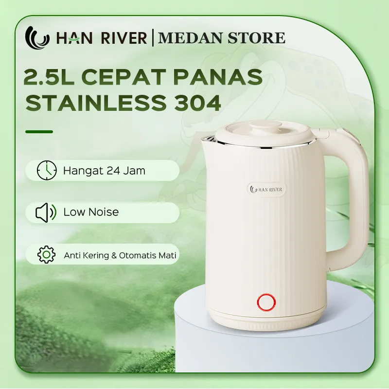 [Dikirim dari Medan]HAN RIVER Teko Listrik Pemanas Air 2.5L Tekoeh Listrik Baru 304 Bahan Food Grade Kettle