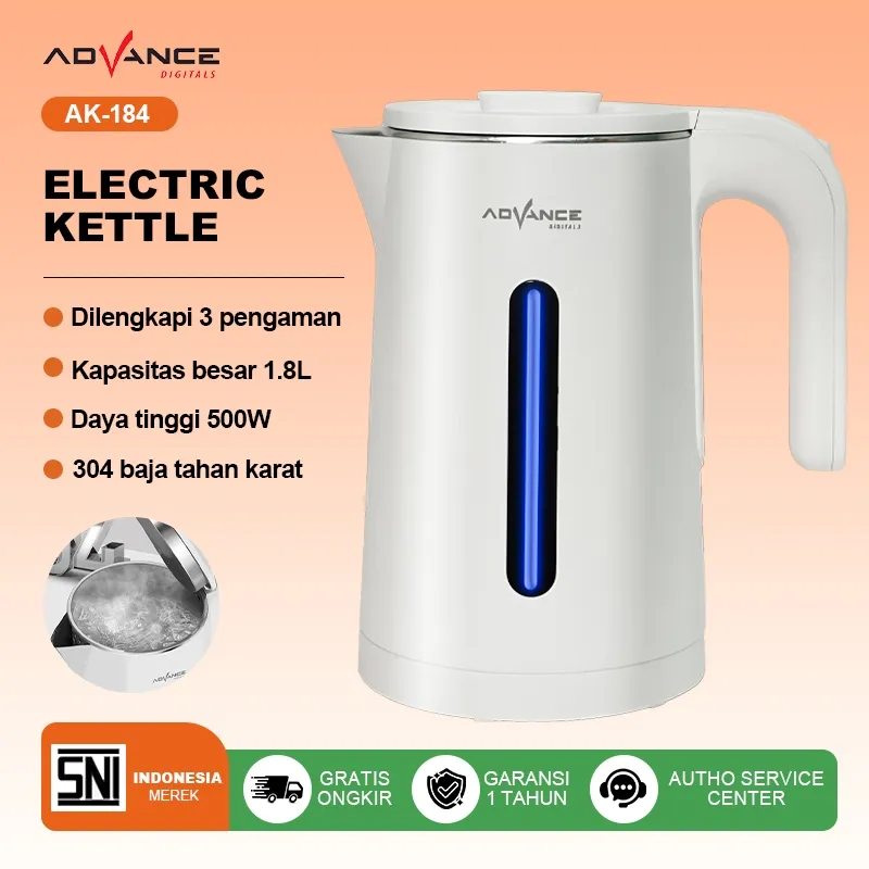 Advance AK184 Teko Listrik Pemanas Air / Kettle Elektrik Stainless Steel 1.8 Liter - FREE ONGKIR
