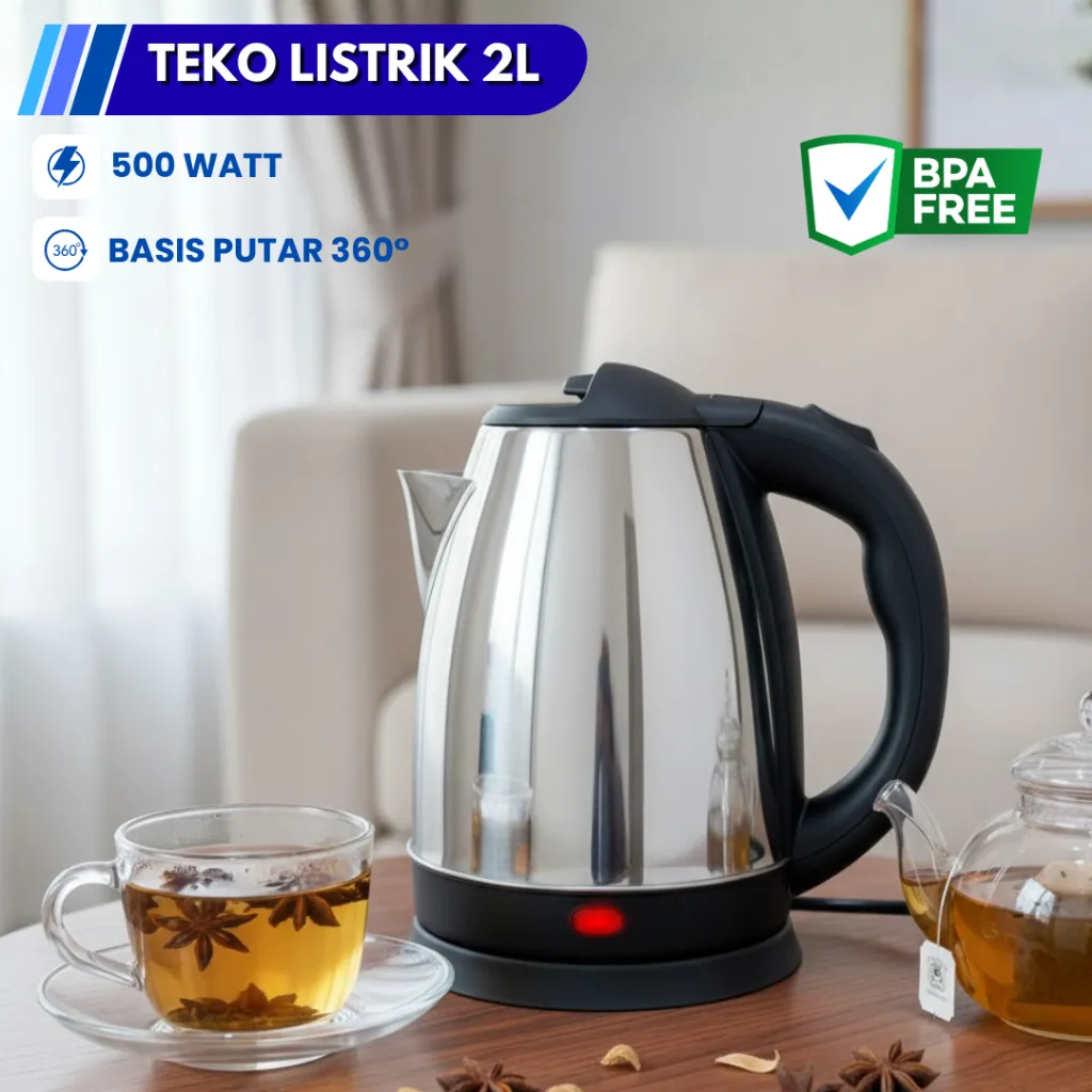 TEKO LISTRIK PEMANAS AIR PANAS BAHAN STAINLESS 2 LITER TAHAN KARAT / KETEL ELEKTRIK OTOMATIS