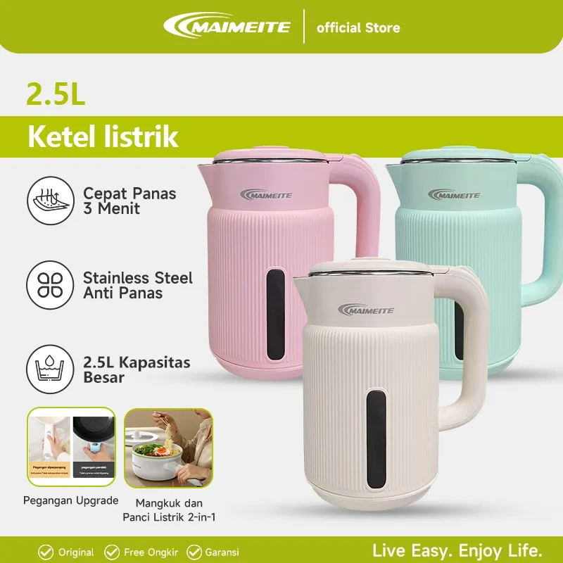 MAIMEITE Teko Listrik 2.5L Electric Kettle Stainless Steel Cepat Panas Otomatis Hemat Listrik Design Estetik