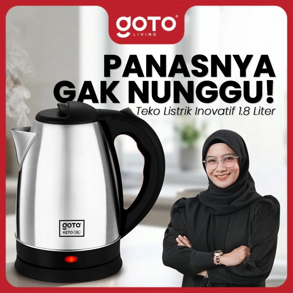[GOTO X LILA] Goto Keto Stainless Electric Kettle 1.8L Teko Air Panas Hemat Listrik #CR