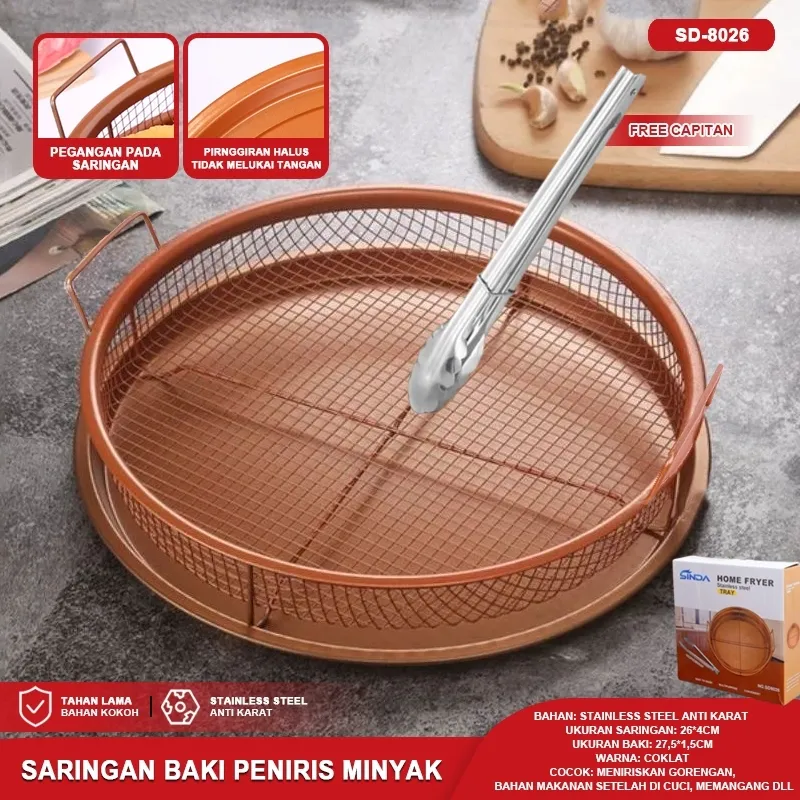 Saringan Baki Peniris Minyak Stainless Steel Food Grade Anti Karat Tirisan Makanan