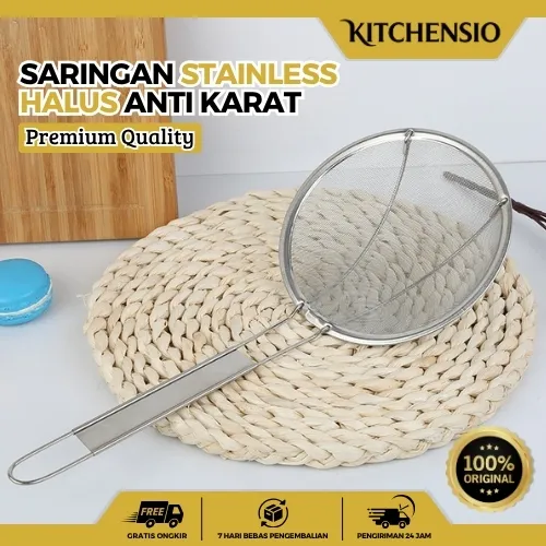 KITCHENSIO - Saringan Stainless Halus Anti Karat Serokan Gorengan Minyak Tepung Ukuran 15–25 CM WL1201