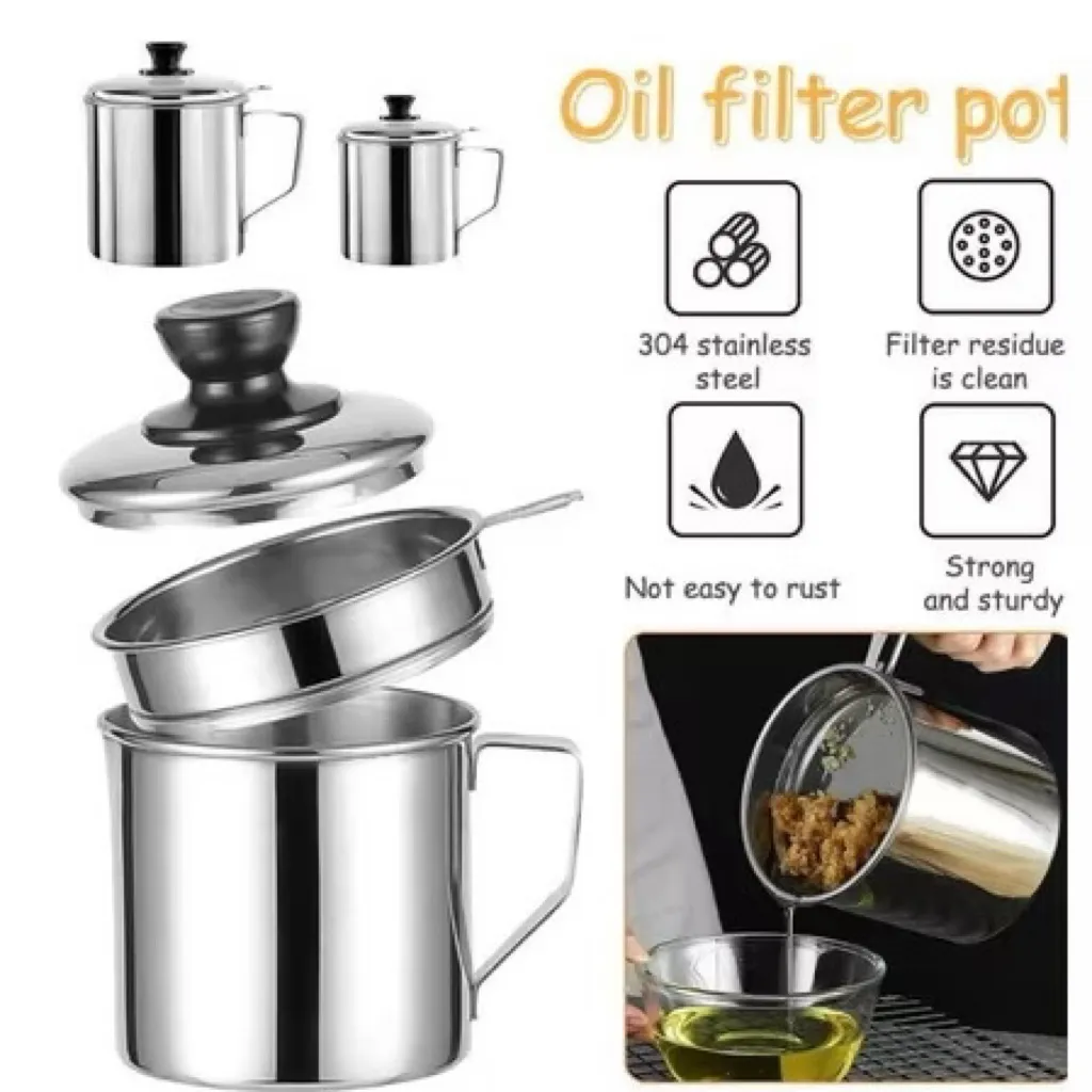 Wadah Saringan Minyak 1.3 Liter Stainless Steel / Oil Pot Filter Anti Karat / Gelas Penyaring Ampas Sisa Minyak Jelantah |Oilpot Stainless 1.3L | Oil Pot Tempat Saringan Minyak 1,3 LT tempat filter minyak stainless