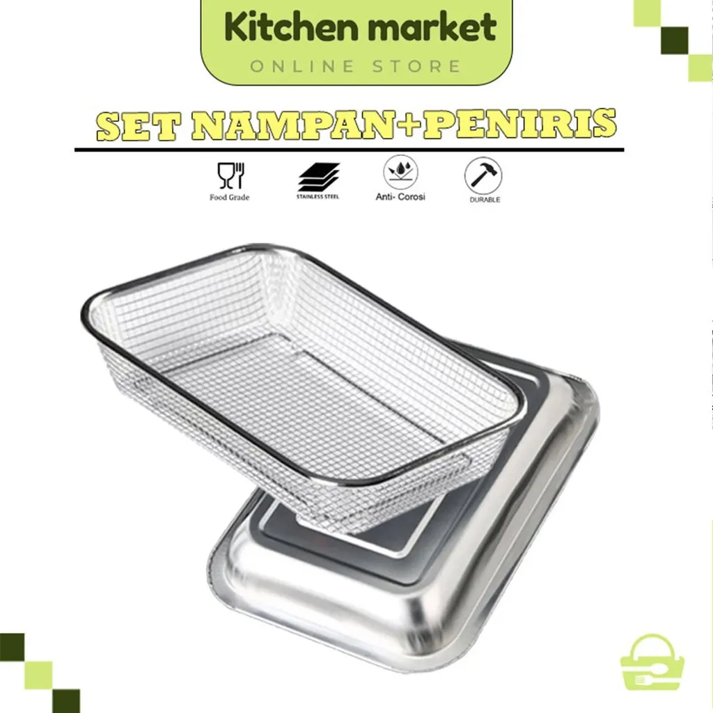 (KM)Nampan Saringan Stainless Set Peniris Minyak Bahan Tebal Tahan Karat Peniris Minyak Goreng premium
