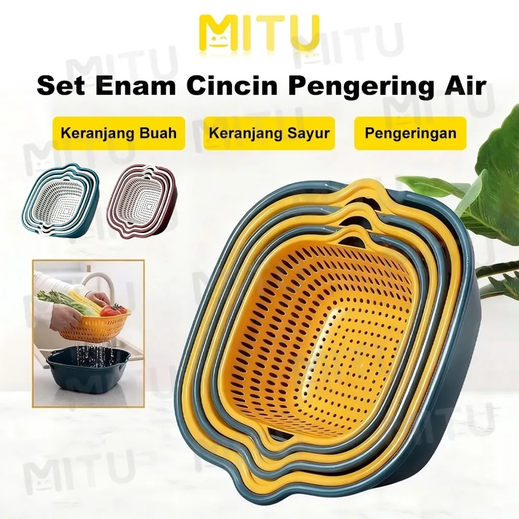 MITU 6Pcs Baskom Saringan Cuci Buah Sayuran