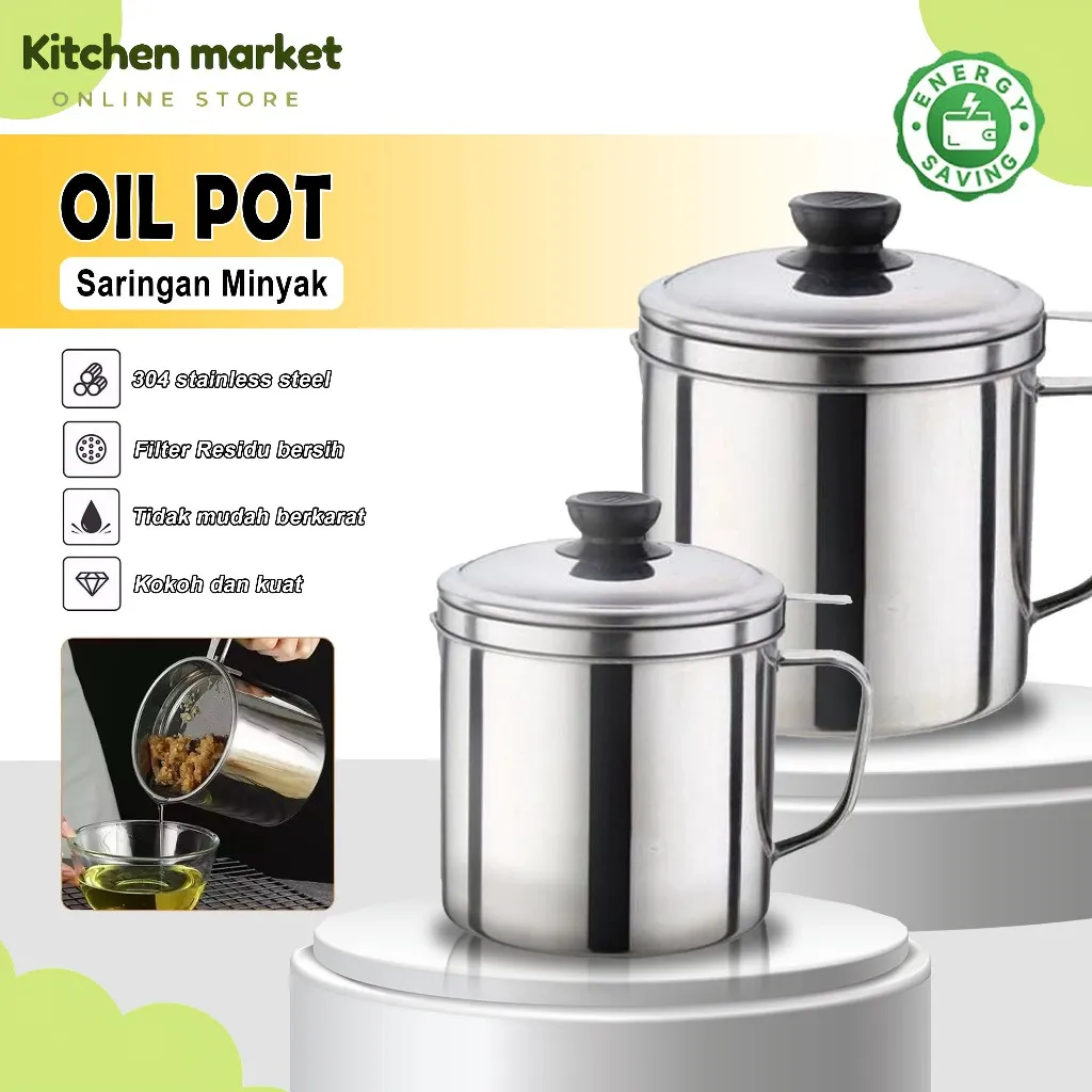 (KM) Oil Pot Saringan Stainless Minyak Goreng Sisa Wadah Jelantah 1L/1,3Ml