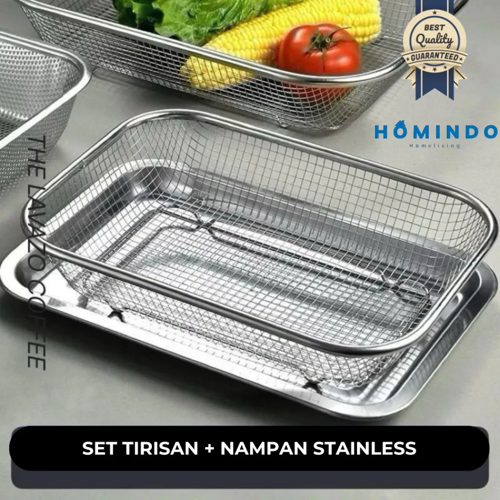 Homindo 1 set saringan nampan stainless / tirisan minyak / food drying try / nampan keranjang stainless peniris minyak gorengan tempura