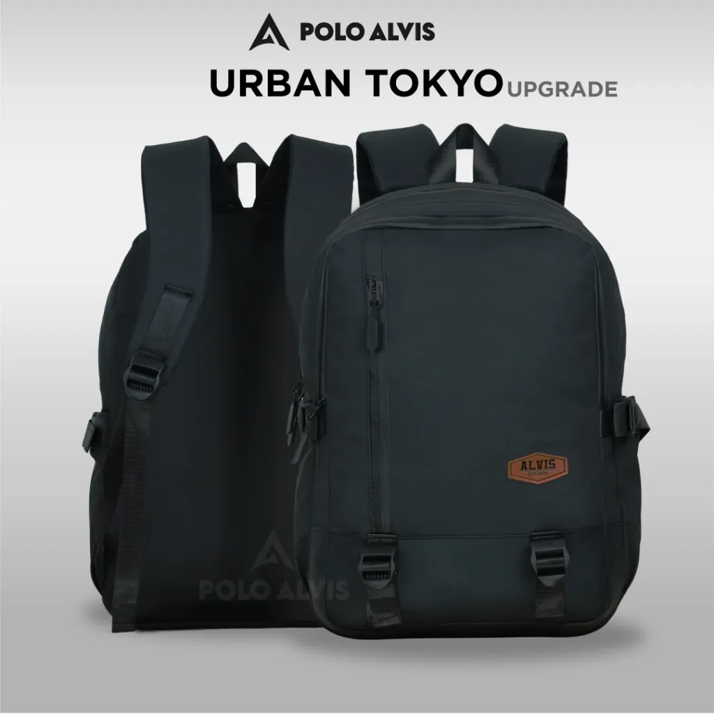 POLO ALVIS - Urban Tokyo Tas Ransel Waterproof Pria Modern Simple AntiAir Hitam Sekolah Distro Black