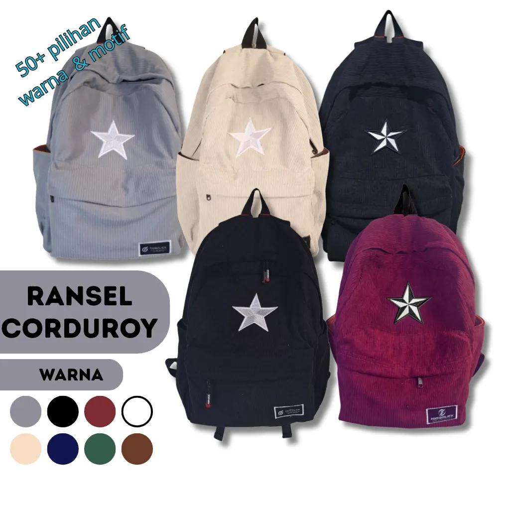 Tas Ransel Backpack Corduroy/coduroy Bintang Sekolah & Kuliah Pria Wanita Jahitan Double Bartex