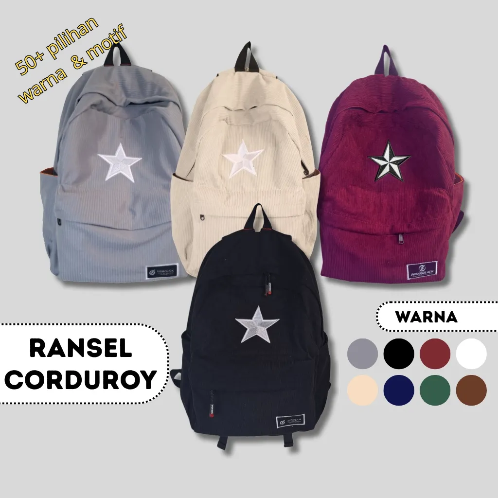 Tas Ransel Pria Wanita Backpack Corduroy Bintang Tas Sekolah & Kuliah Pria Wanita Tas Laptop