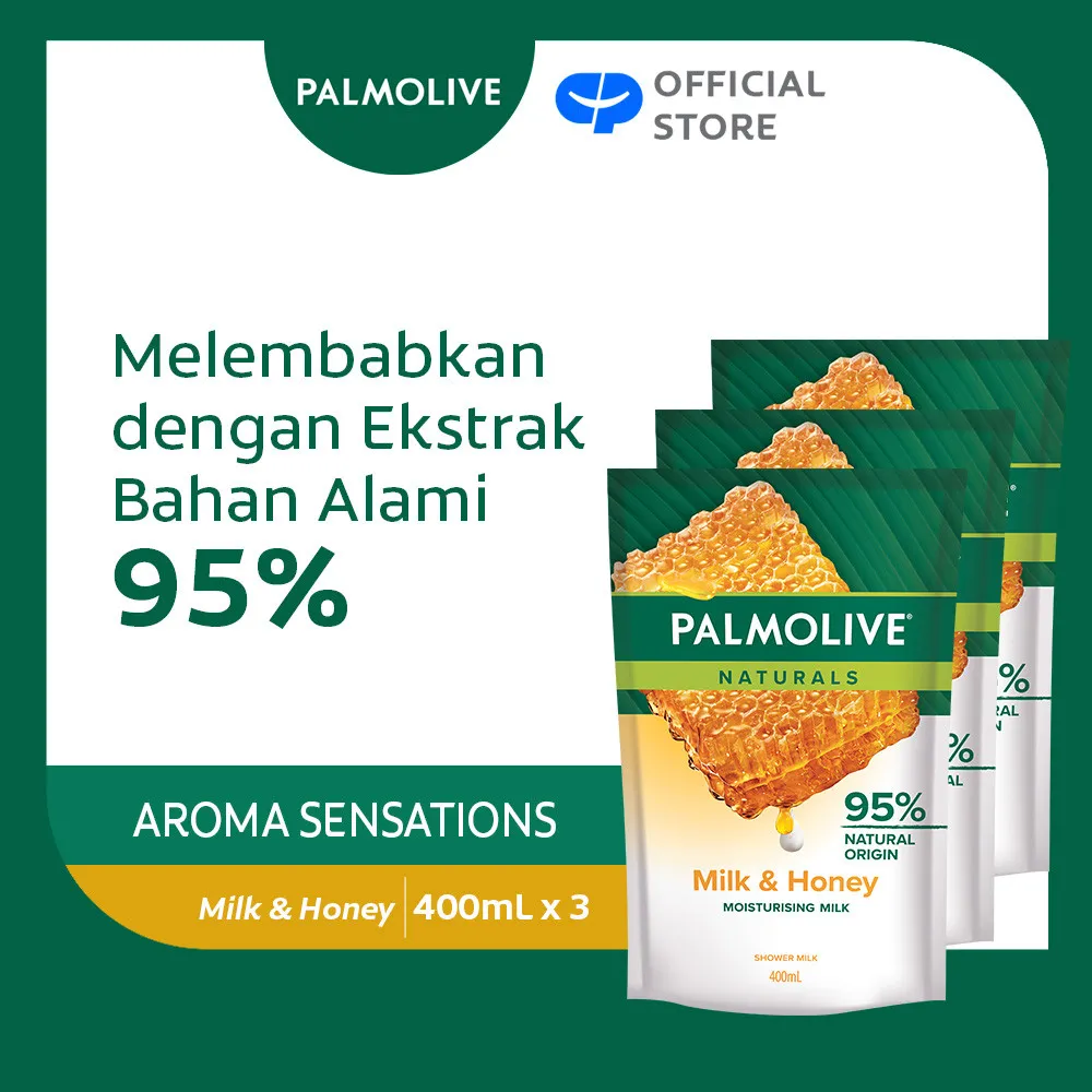 Palmolive Naturals Shower Gel Milk & Honey Pouch 400ml - Sabun Mandi Cair (3pcs)