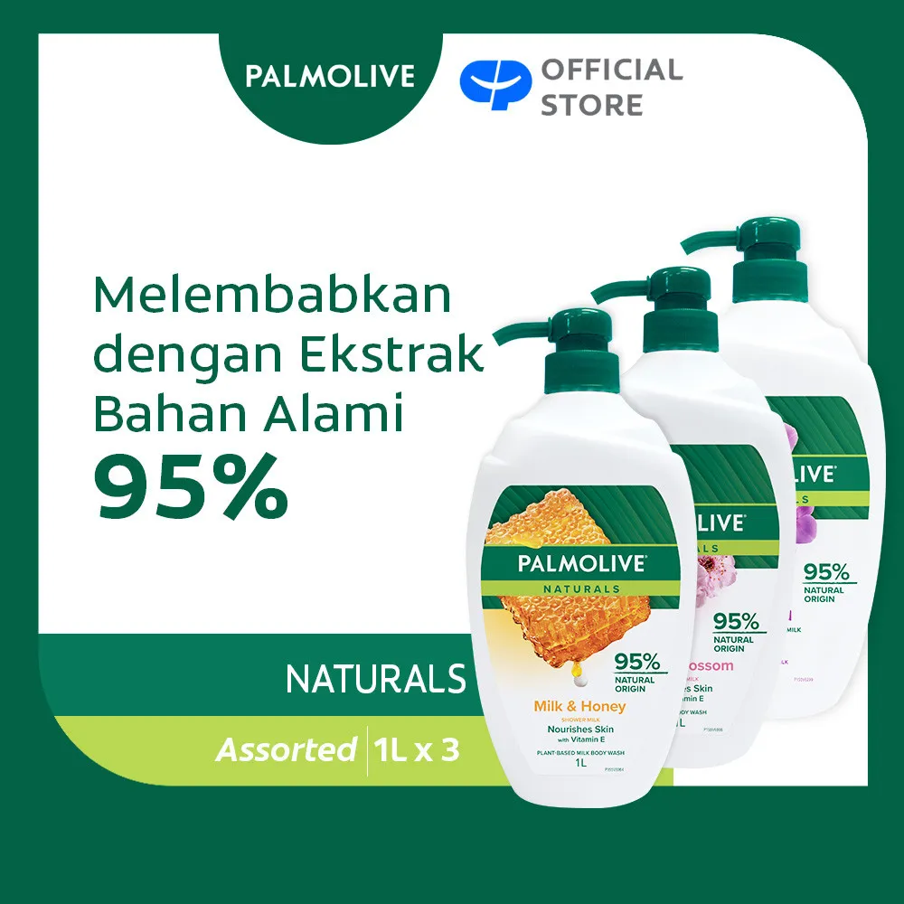 Palmolive Naturals Shower Gel Mix Varian 1L - Sabun Mandi Cair (3pcs)