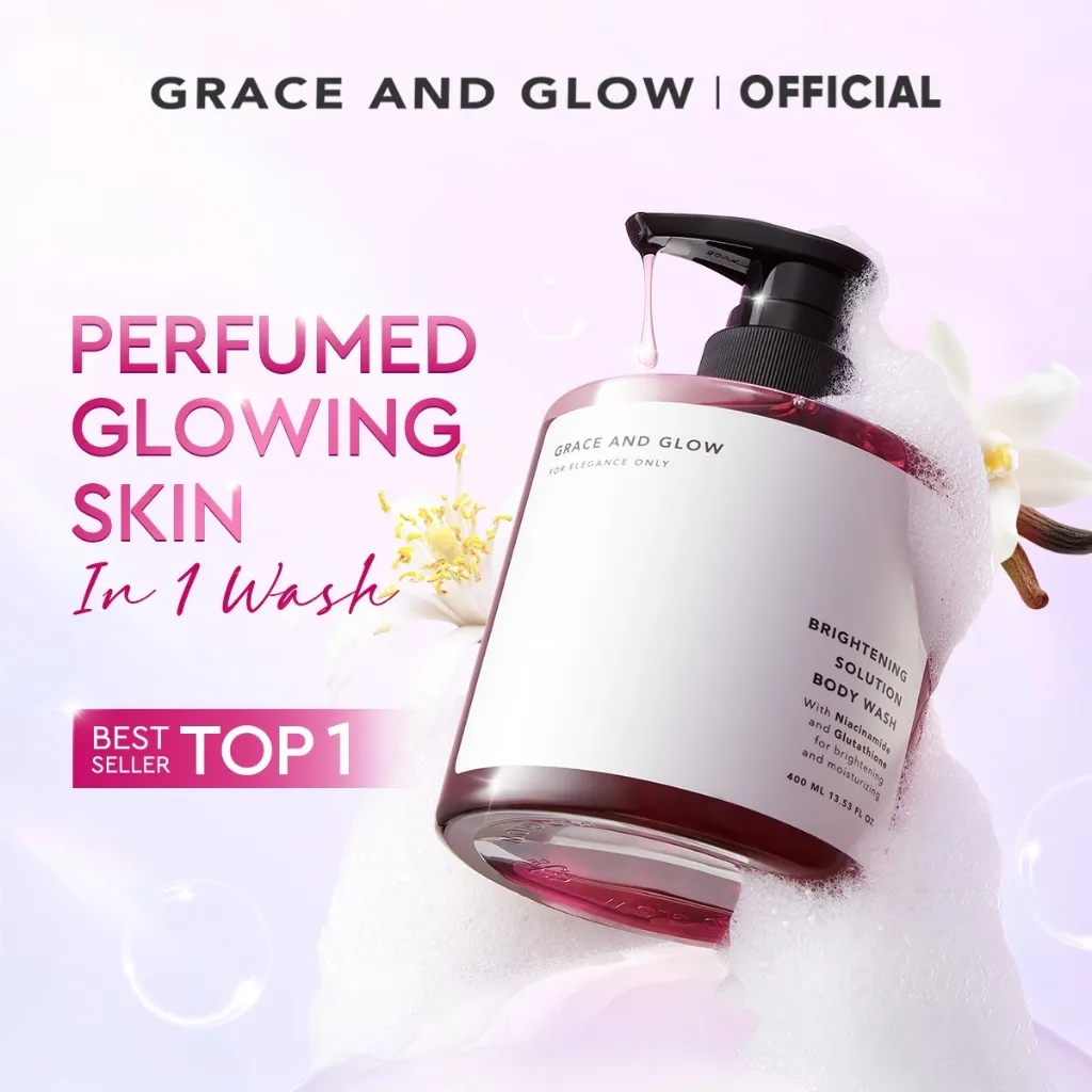 Grace and Glow Brightening Body Wash 400ml | Sabun Mandi Cair Mencerahkan Kulit dan Melembabkan Kulit with Niacinamide dan Glutathione dengan Wangi Parfum Mewah | Body Soap Shower Gel Wangi Kemasan Botol dan Refill Pouch Isi Ulang [BPOM]