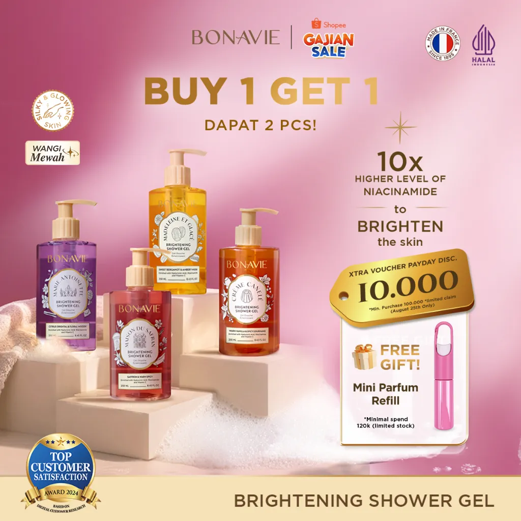 [BUY 1 GET 1 FREE] Bonavie Brightening Shower Gel 250 ml - Body Wash, Sabun Mandi