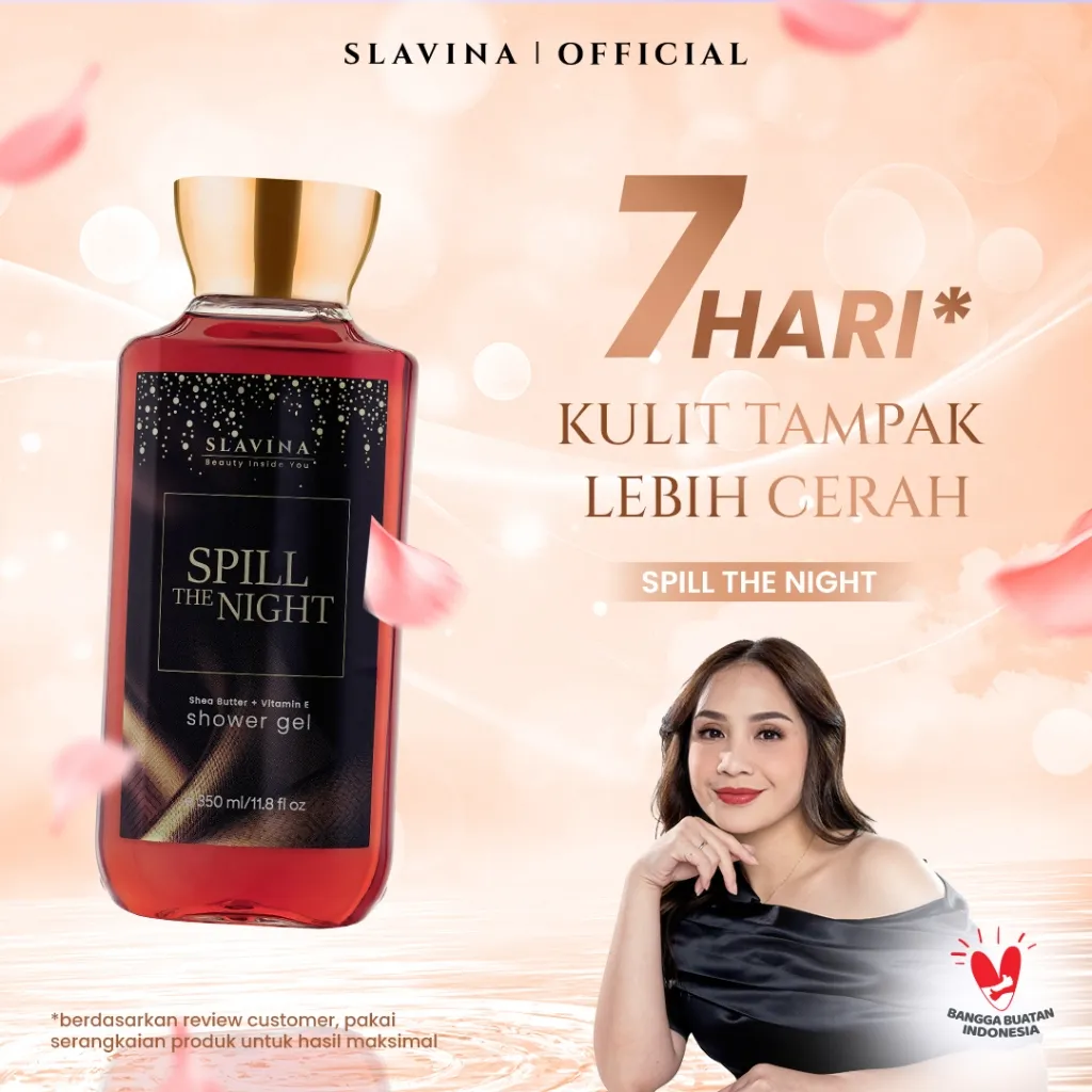 SLAVINA Shower Gel Spill The Night by Nagita Slavina – Sabun Mandi Cair Body Wash Wangi Parfum Tahan Lama, Sabun Mandi Melembapkan Kulit Dengan Shea Butter Vitamin E