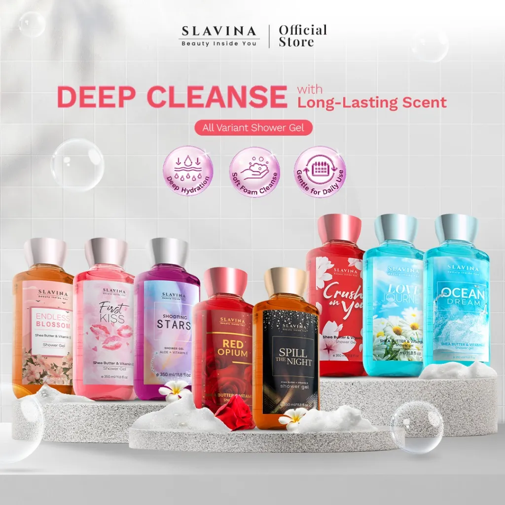 [All Variant] SLAVINA Shower Gel By Nagita Slavina – Sabun Mandi Cair Wangi Parfum, Melembapkan & Membersihkan Kulit, Body Wash Harian