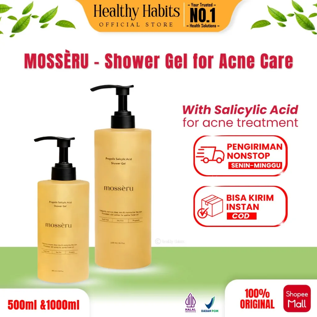 [READT STOCK] MOSSERU Shower Gel for Acne Care with Propolis Salicylic Acid | Sabun Mandi Jerawat | Jerawat Punggung | Body Wash | Melembapkan