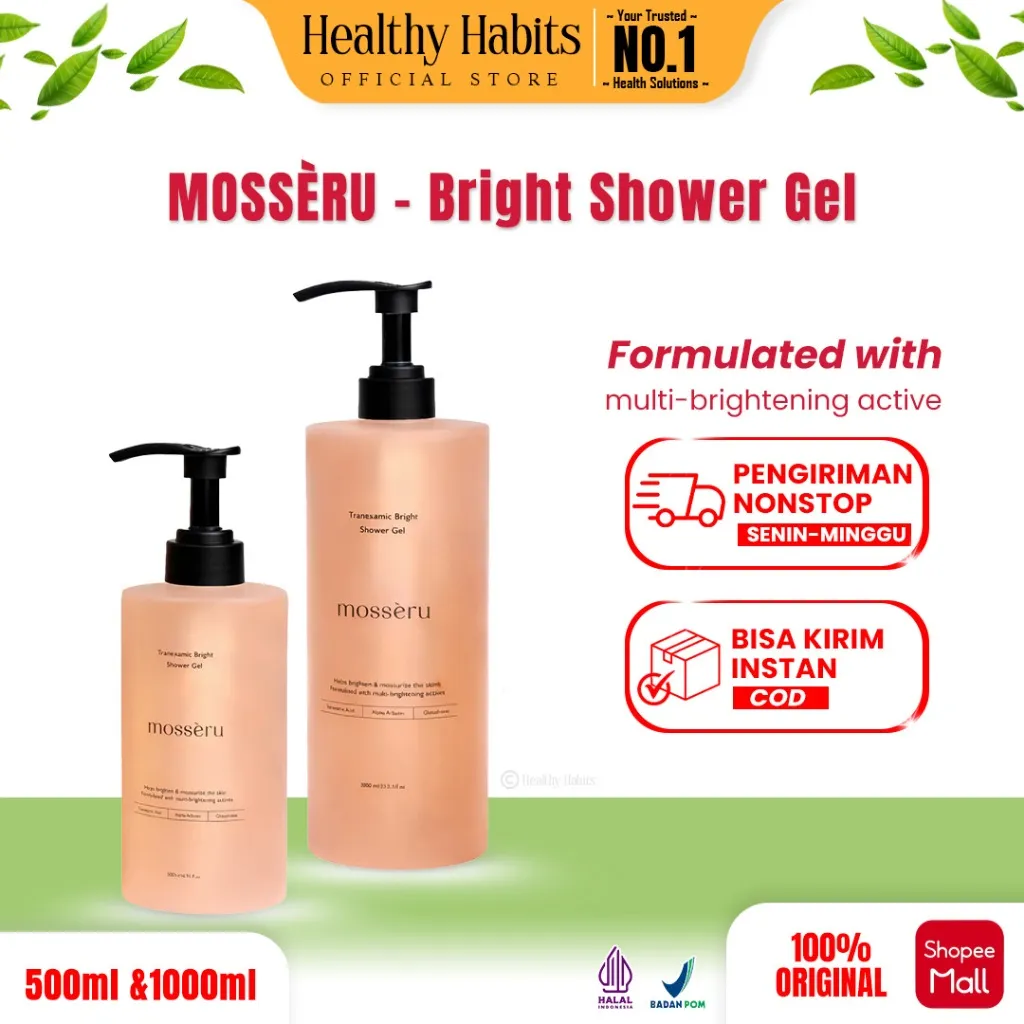 [READY STOCK] MOSSERU Shower Gel 500ml for Brightening | Sabun Mandi Mencerahkan | Sabun Mandi Cair Pencerah Tubuh | Body Wash | Melembapkan