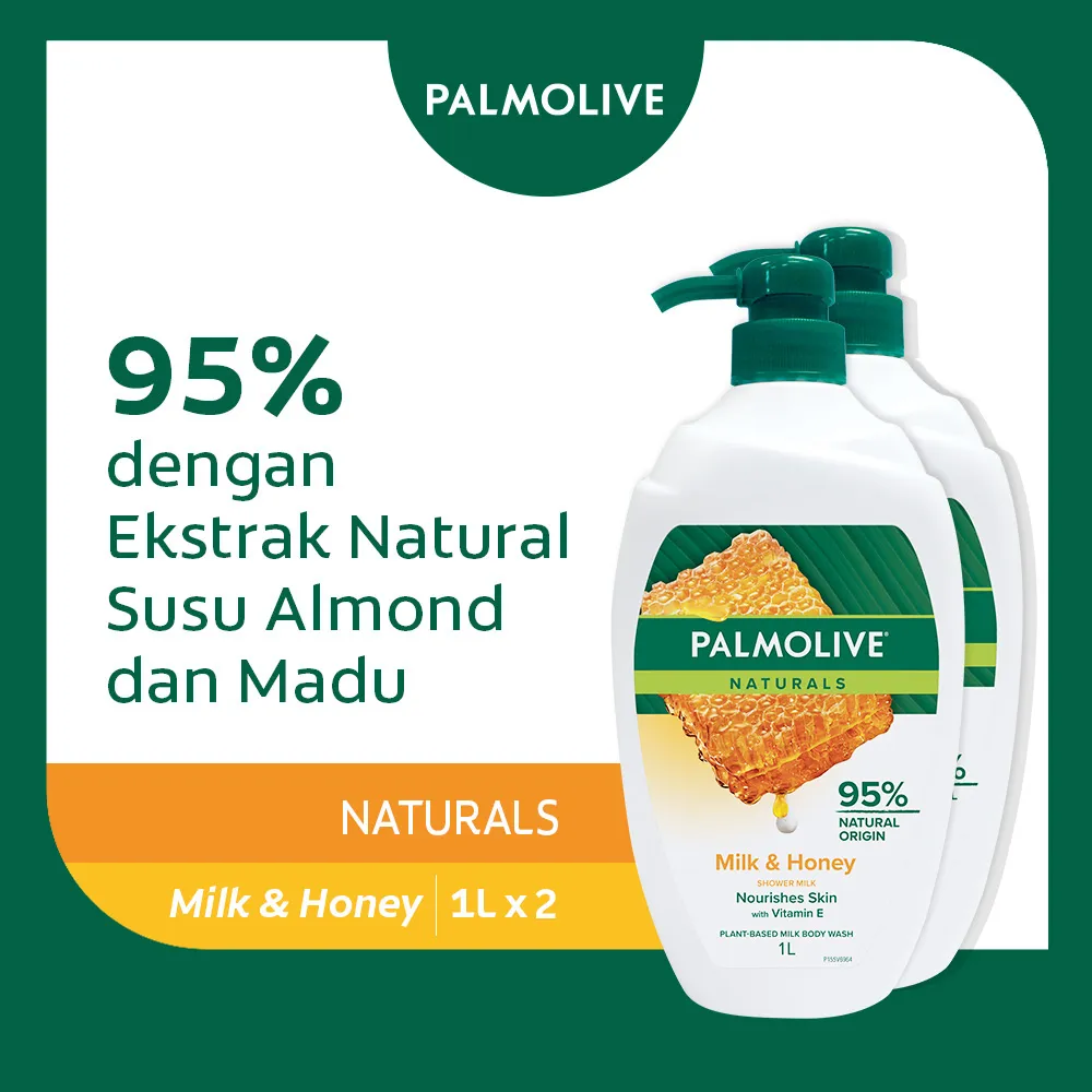 Palmolive Naturals Shower Gel Milk & Honey 1L - Sabun Mandi Cair (2pcs)