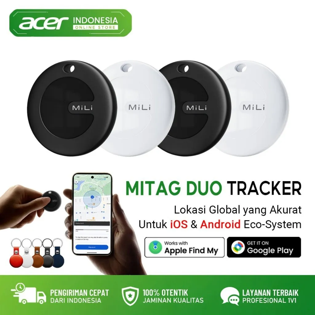 MiLi MiTag Duo (Untuk iOS & Android) GPS Bluetooth Tracker Smart Air Tracker Tags untuk Kunci Bagasi Hewan peliharaan
