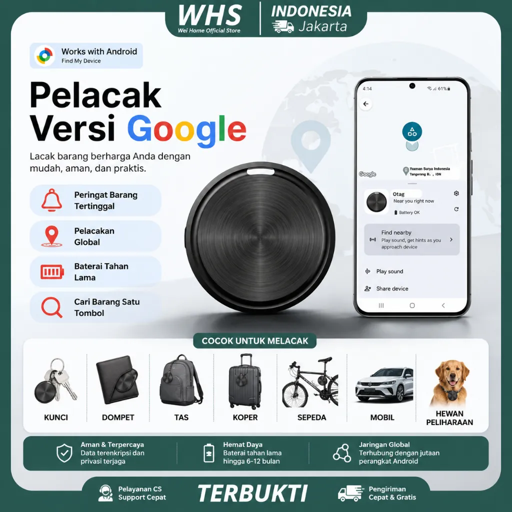 MiTag GPS Tracker - Support dengan Google "Find My Device", Cocok untuk Android & IOS, Tahan Air IP67