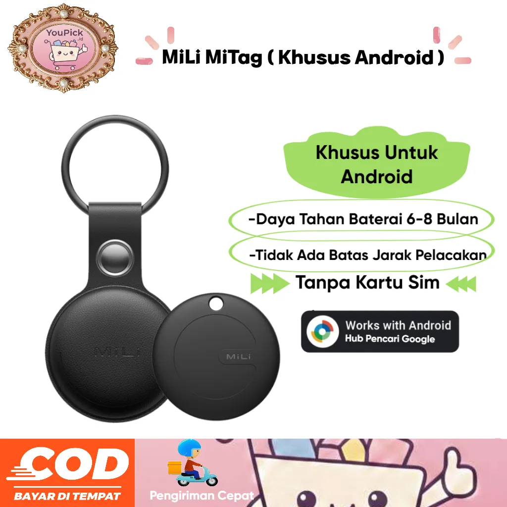 MiLi MiTag ( Khusus Android ) GPS Tracker Mini Anti Lost, Cocok untuk Pencari Kucing & Barang Hilang, Praktis dan ringan
