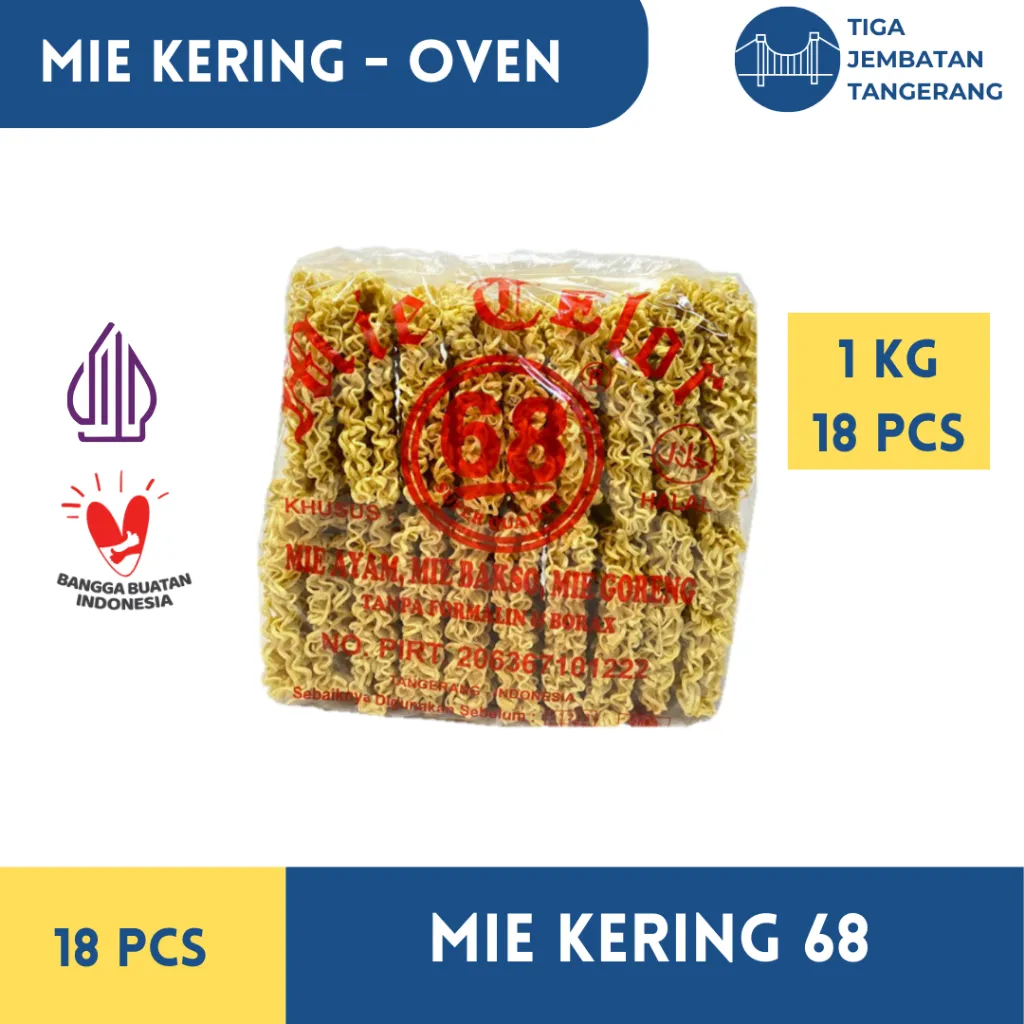 Mie Kering 68 18 Pcs Mie 1 kg - kemasan 1 kg 18 pcs mie instan Mie kering Mie kuning Mie telur burung dara mie atom bulan mie telur cap 3 ayam superior ekomie mie goreng mie oven