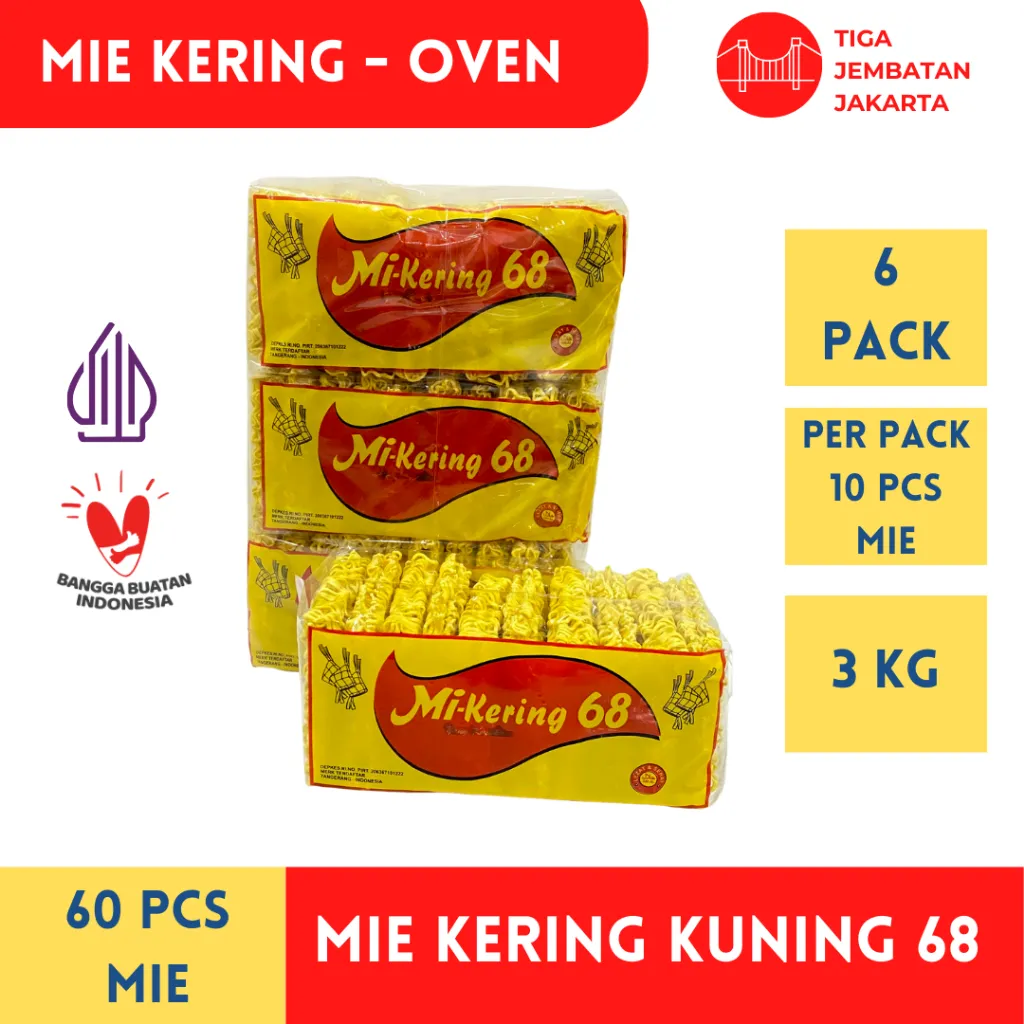 Mie Kering kuning 68 60 pcs mie 1 Bal Mie Oven Mie Instan Mie Telur Mie Burung dara Ekomie Mie cap atom bulan mie cap 3 ayam telur superior ekomie mie urai mie goreng mie pipih mie gepeng