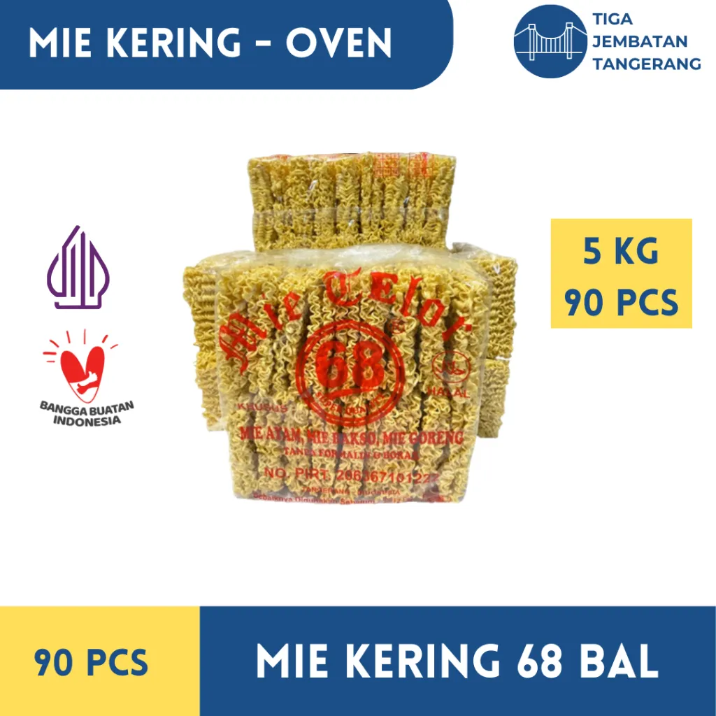 Mie Kering 68 - 90 Pcs Mie 5 kg 1 Bal mie instan Mie kering Mie kuning Mie telur burung dara mie atom bulan mie telur cap 3 ayam superior mie telor mie kiloan mie goreng