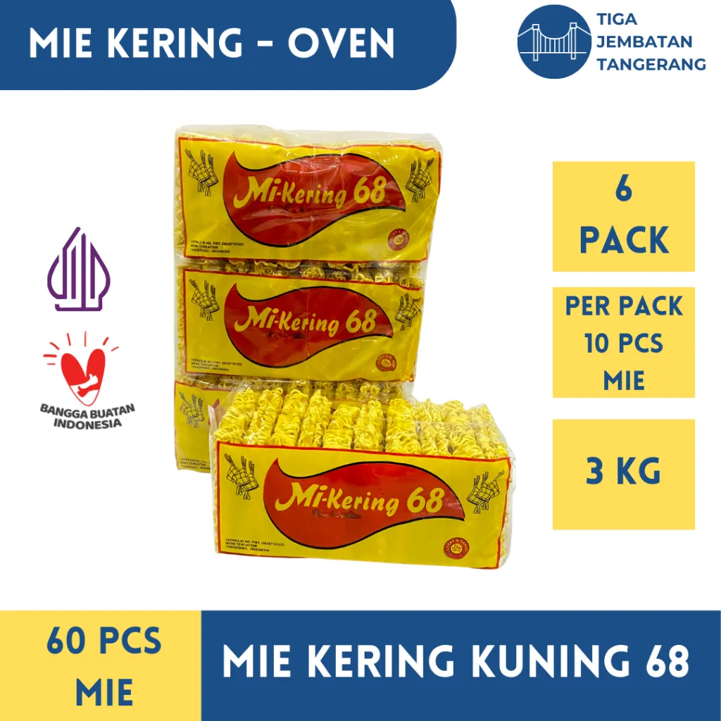 Mie Kering Kuning 68 60 PCS MIE Bal Mie oven Mie Instan mie Kering Mie telur ekomie mie burung dara mie atoom bulan mie cap 3 Ayam Atom bulan superior mie goreng mie urai mie pipih
