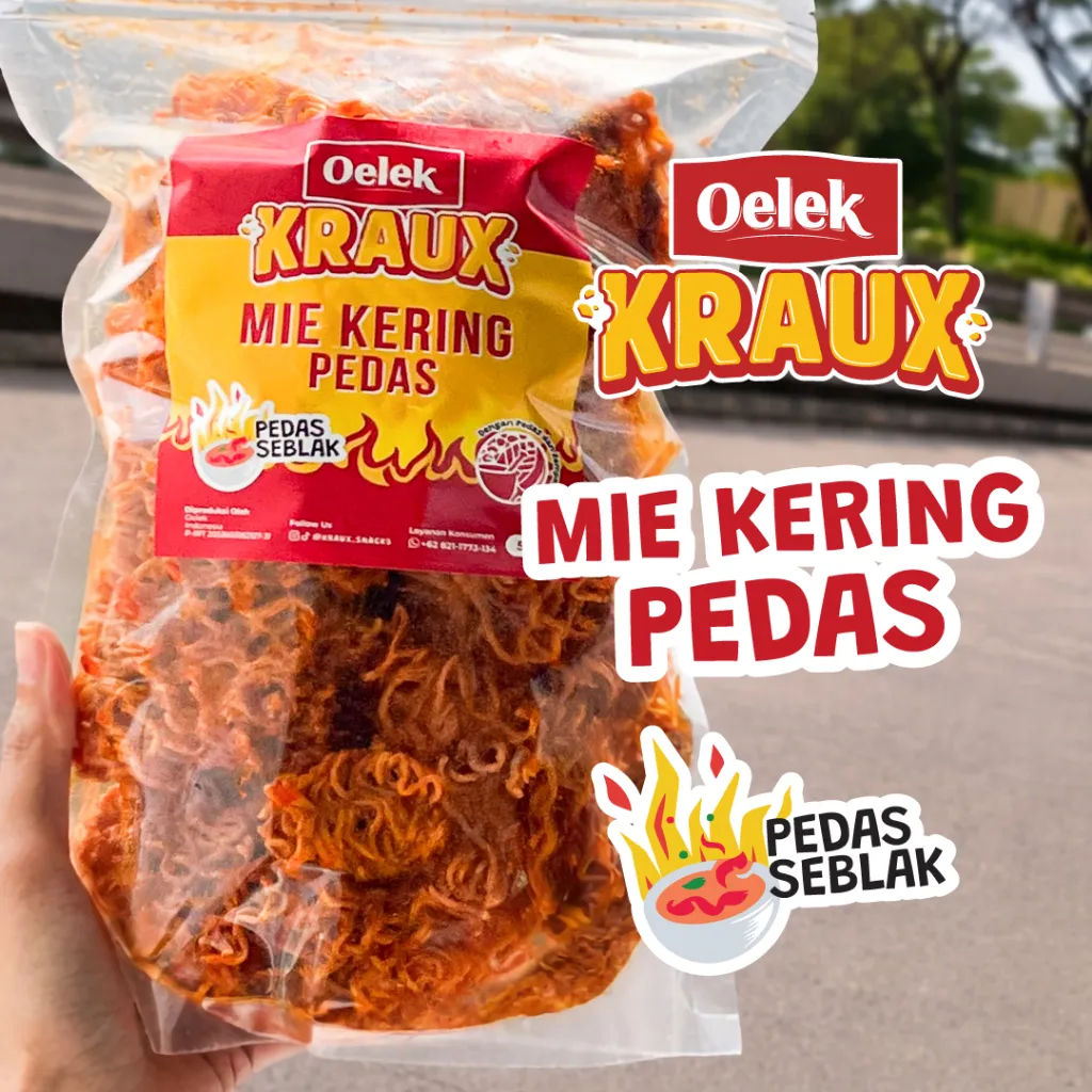 Oelek Kraux Mie Kering Pedas Seblak 200 - 500gr / Jajanan Pedas Cikruh / Mie Kering Bumbu Pedas Nagih / Gurih Nagih