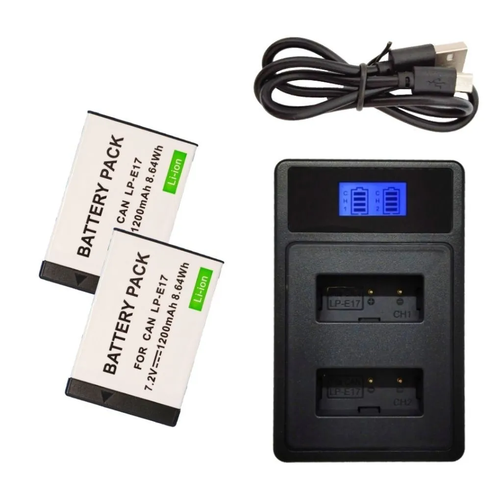 Paket Charger Dual Slot + Baterai For Canon Lp E17 ( 1200mAh ) Power Besar Batrai Eos M3 M5 Batrei M6 ii Batere 200D Kiss X9 Bateri 750D 760D X10 Batery 250D Rebel SL2 X8i Batray 800D 850D Baterei LPE17 T7i Baterey 8000D T6i T8i Ces 9000D Carger T6s X10