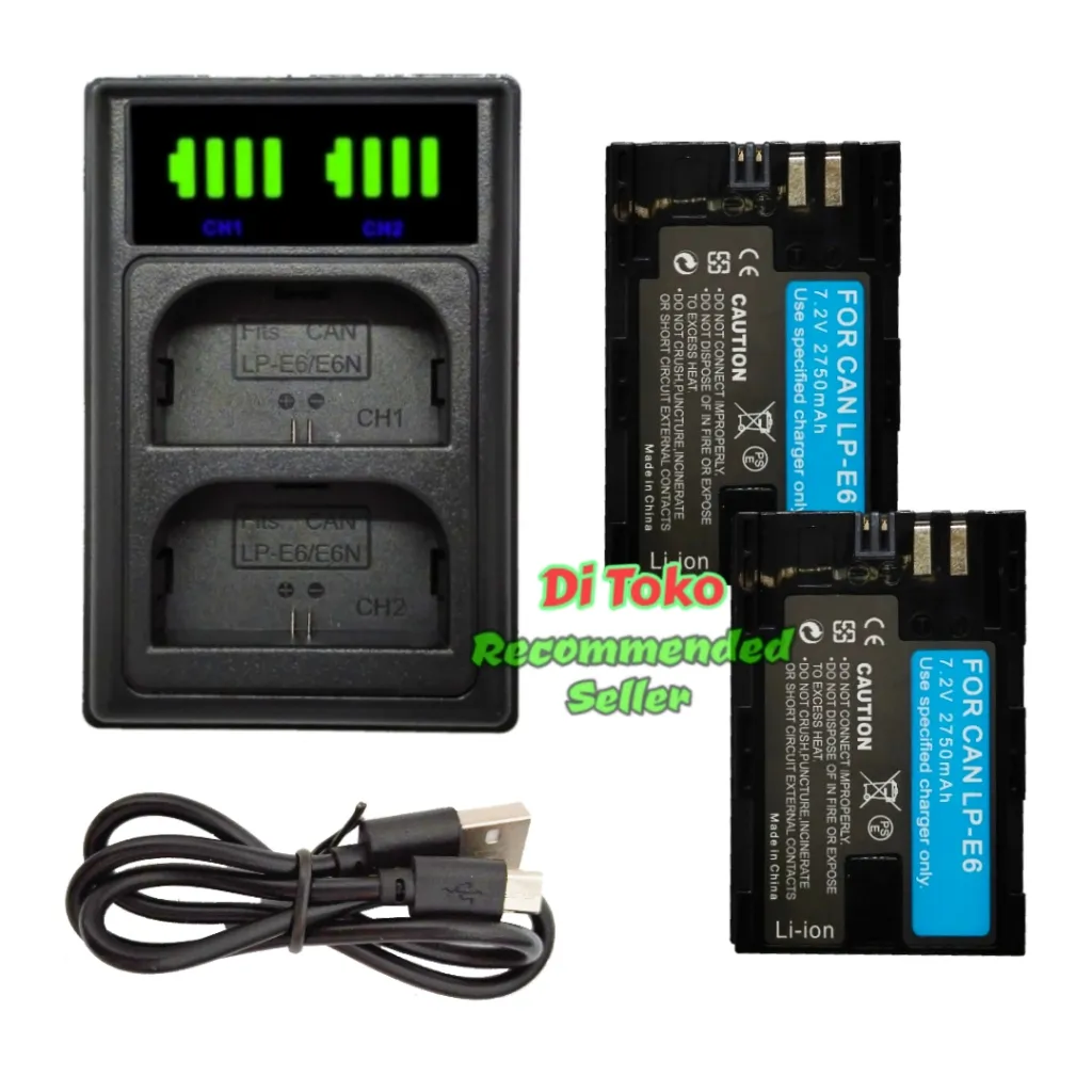 Paket Charger Double Slot + Battery For Kamera Canon Lp E6 / E6N ( 2750mAh ) Daya Besar Double Power Baterai Lc E6e Batrai Eos 60D 70D 80D Batrei Camera DSLR Batere LcE6 Bateri 7D Batery 5D II III IV Batray 5Ds 6D Baterei Xc10 LPE6 LPE6N Baterey 60Da 90D