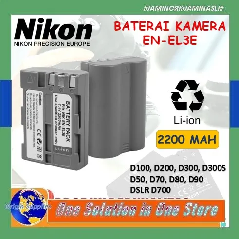 Battery Nikon En-El3e (2200mAh) Batrai For Kamera DSLR Batrai D90 D80 Batre Nikon D70 D300 Batere Enel3e D50 D700 Batrai Camera